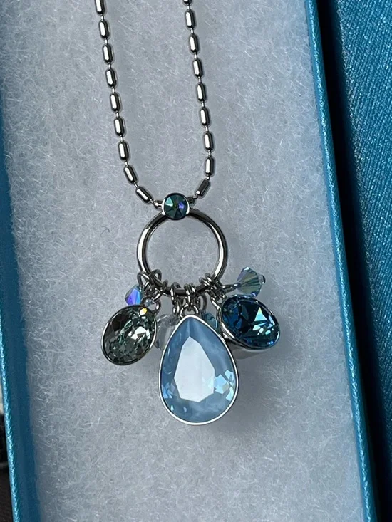 Swarovski Silver Necklace with Light Teardrop and Blue Accents Charmed Existence - Picture 2 of 10